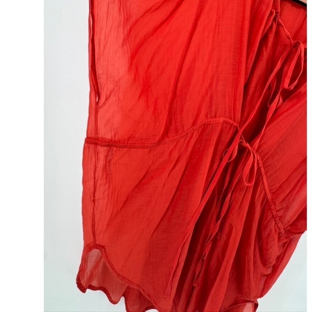 Loewe Paula Ibiza Red Sheer Silk Kaftan Tie Front Cover Up Dress Womens One Size - Picture 5 of 12